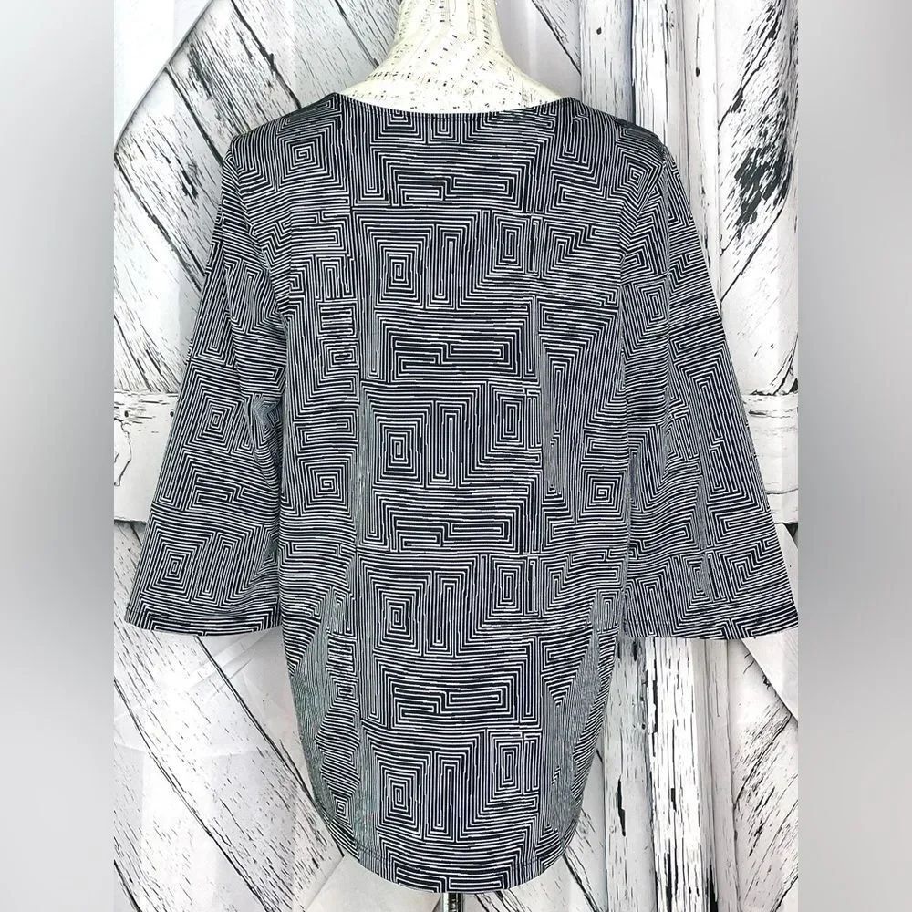 Clara Sun Woo Tunic Geometric Print Top Black White Square Neck Long Sleeve S - Picture 4 of 6